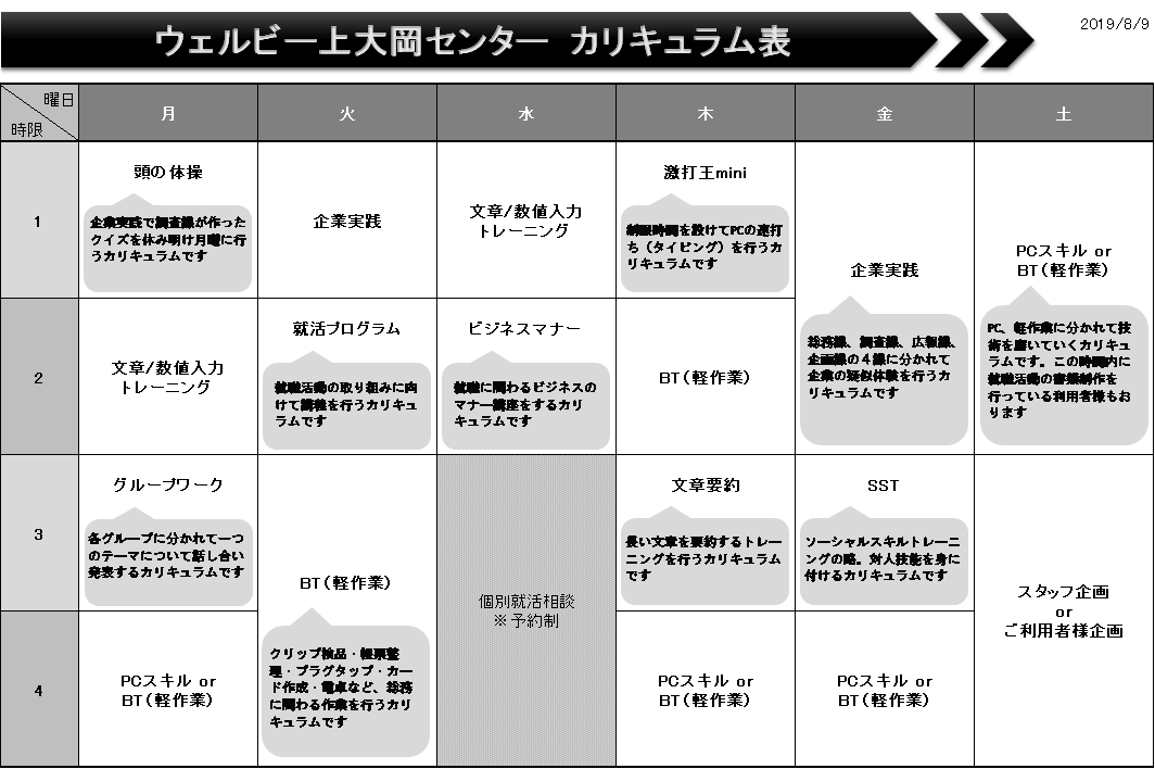 【上大岡】カリキュラム表