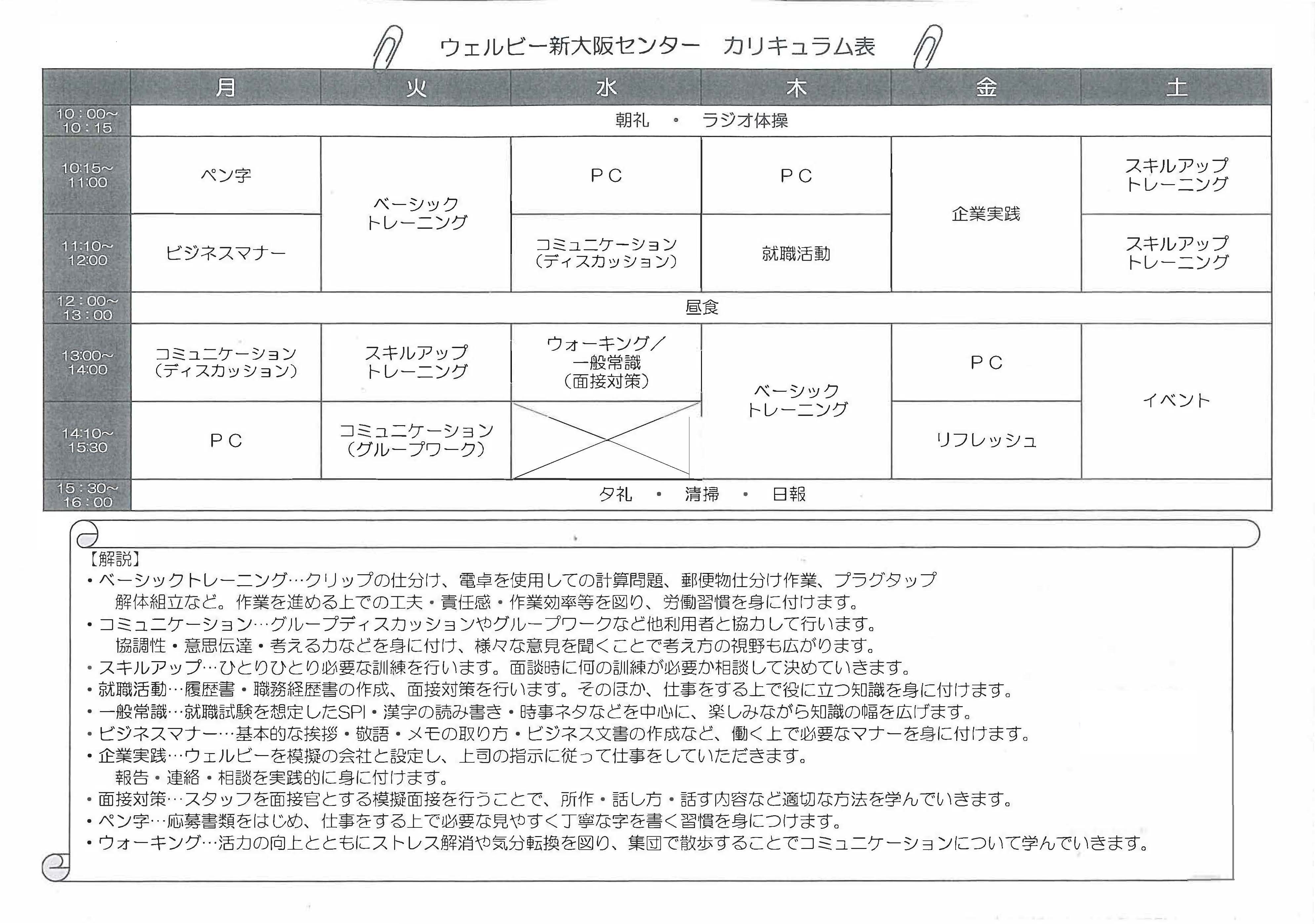 新大阪センターカリキュラム表