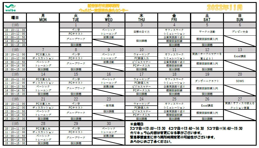 ウェルビー京都四条烏丸センターカリキュラム