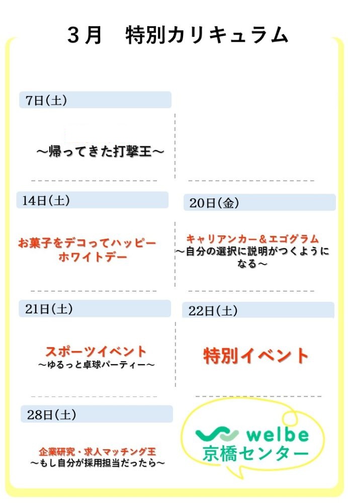 ウェルビー京橋センター3月特別カリキュラム